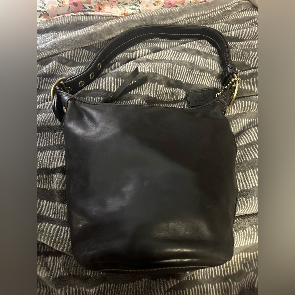 VTG Coach Legacy Bleeker Tattersall Black  Leather Duffel Bucket Bag